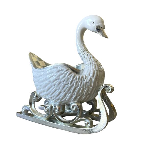 Mackenzie Childs Crystal Palace Swan Sleigh Figurine 16x15 Christmas Holiday NEW - Picture 9 of 16